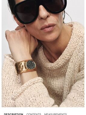 Zara Gold Cuff Bracelet with Black Crystal Disc